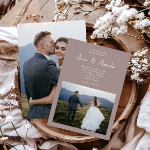 Convite Casamento Fotográfico Simples Taupe Dois