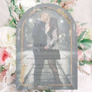 Convite Casamento Fotográfico Vellum Faux Arch Botânica do