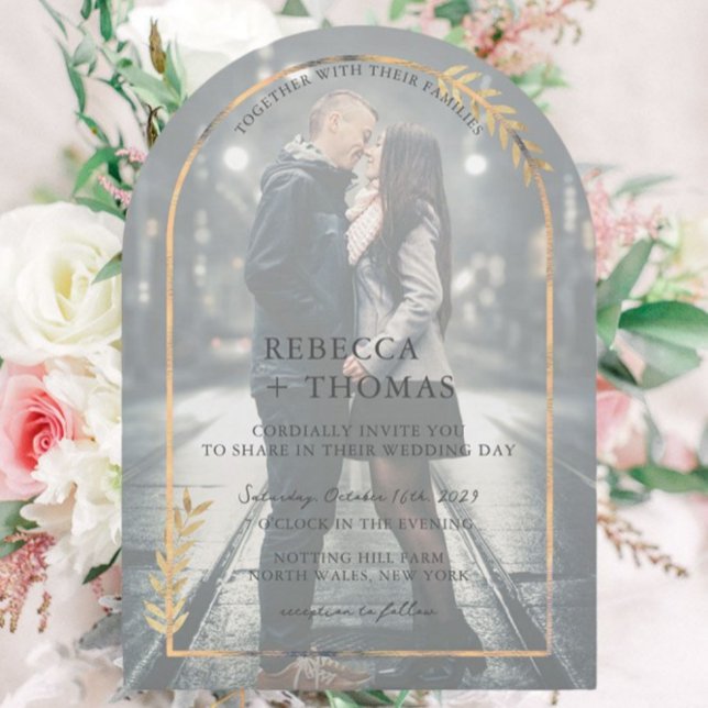 Convite Casamento Fotográfico Vellum Faux Arch Botânica do (Criador carregado)
