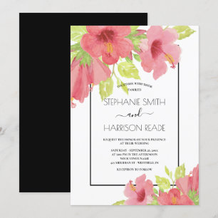 Convite Casamento Framboso Floral de Hibiscus Rosa