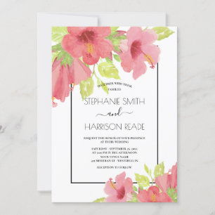 Convite Casamento Frameado Romântico de Hibiscus Floral, R