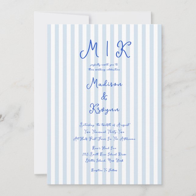 Convite Casamento Francês Azul Manuscrito (Frente)