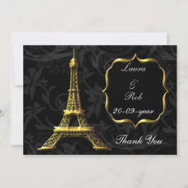 Convite Casamento Francês da Torre Eiffel Dourado Obrigado