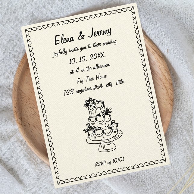Convite Casamento Francês De Desenho De Mão Desenho De Esc (Hand illustrated Wedding Invitation)