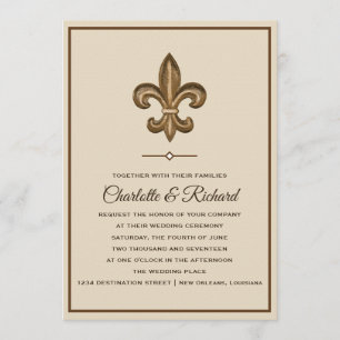 Convite Casamento francês do ouro de Nola & da flor de li