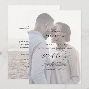 Convite Casamento Frente e Verso de Foto Desbotada Elegant