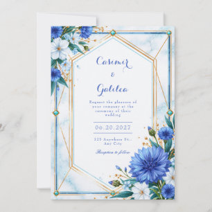 Convite Casamento Fronteira Geométrica Centáurea Azul