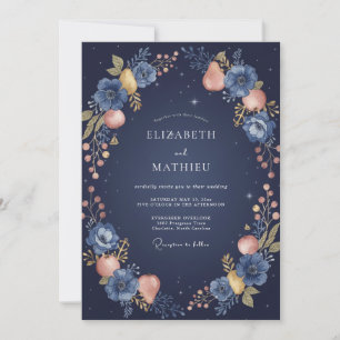 Convite Casamento Fruta Eucalipto Índigo Meia-Noite