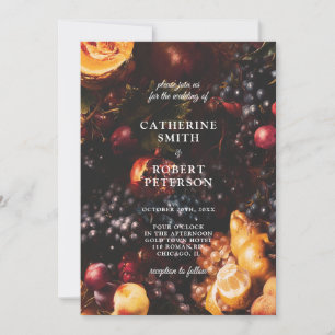 Convite Casamento Frutas Burgundy Elegante Sombrio Escuro