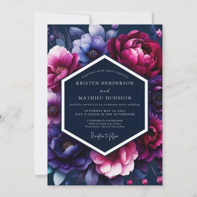 Convite Casamento Fuchsia Midnight Flora (Frente)