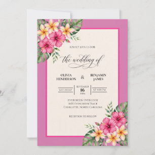 Convite Casamento Fuchsia Tropical Hibiscus Eucalipto