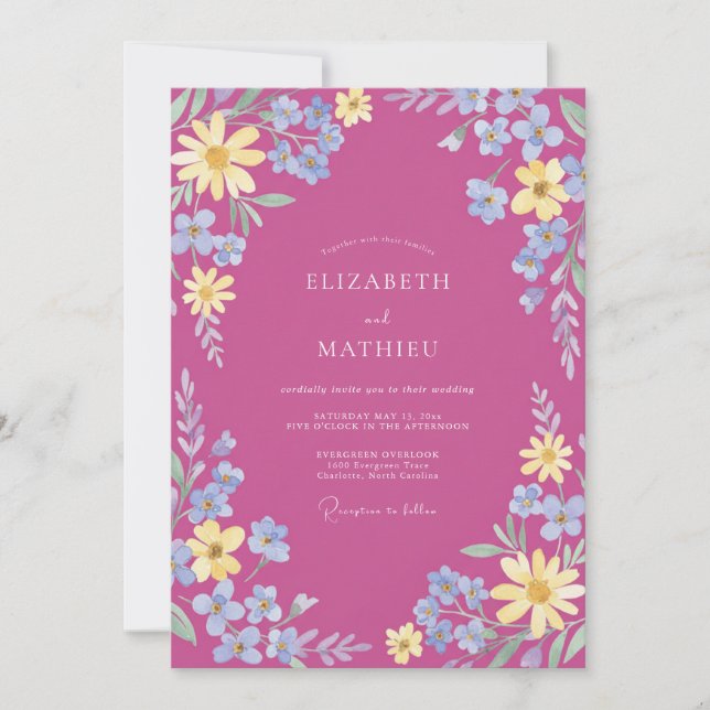 Convite Casamento Fuchsia Vivid Meadow (Frente)