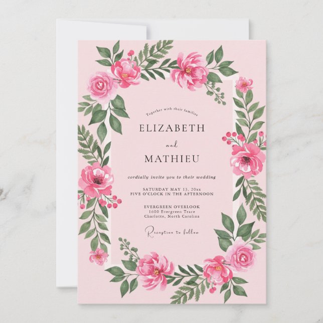 Convite Casamento Fuchsia Warm Rose (Frente)