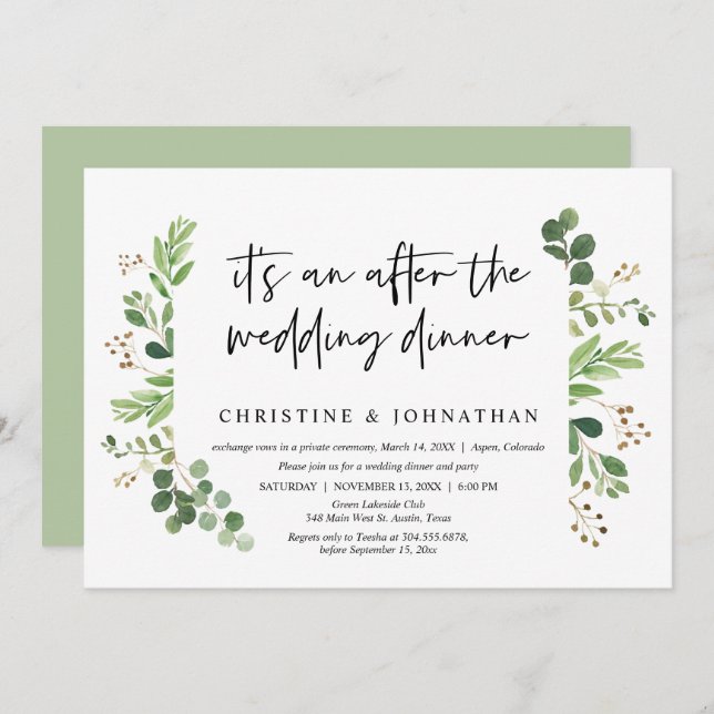 Convite Casamento Fuga, Após o jantar de casamento (Frente/Verso)