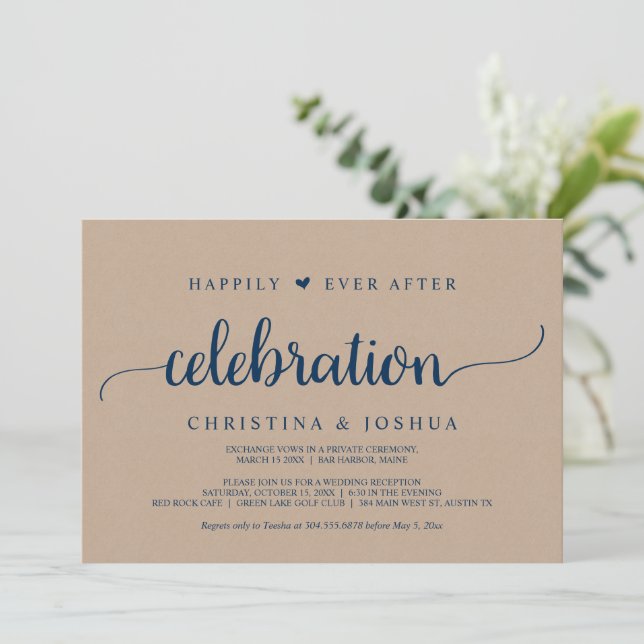 Convite Casamento Fuga, Celebração Feliz para Sempre  (Em pé/Frente)