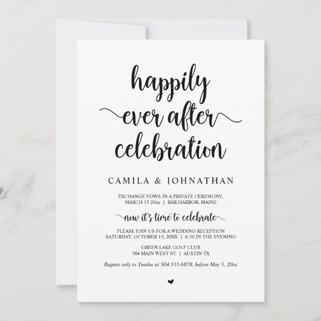 Convite Casamento Fuga, Celebração Feliz para Sempre (Frente)