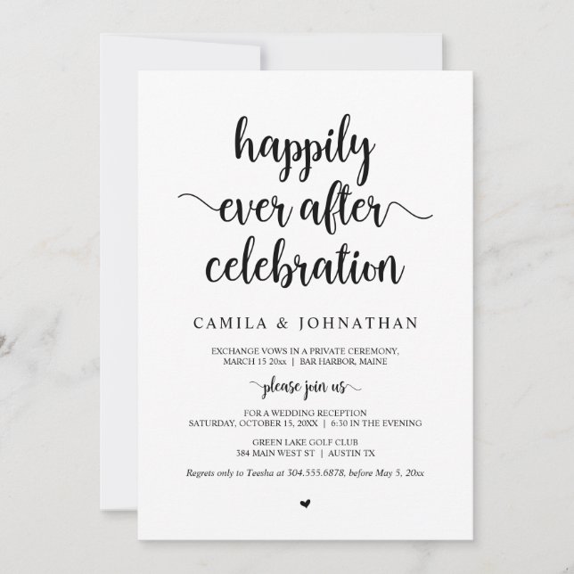 Convite Casamento Fuga, Celebração Feliz para Sempre (Frente)