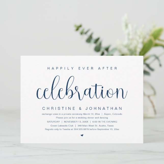 Convite Casamento Fuga, Celebração Feliz para Sempre  (Em pé/Frente)