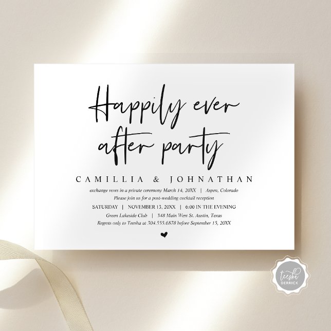 Convite Casamento Fuga, Festa Feliz para Sempre (Wedding Elopement, Happily Ever after Party Dinner Invitation, Modern Script, Digital Download)