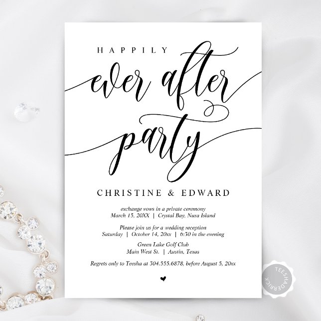 Convite Casamento Fuga, Festa Feliz para Sempre  (Wedding Elopement, Happily Ever After Party Dinner and Dancing Invitation Card, Digital Download)