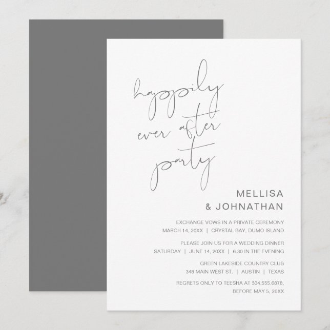 Convite Casamento Fuga, Festa Felizes para Sempre (Frente/Verso)