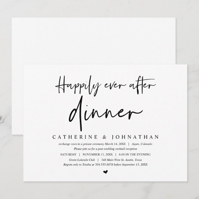 Convite Casamento Fuga, Jantar Feliz para Sempre (Frente/Verso)