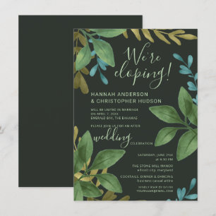 Convite Casamento Fuga Romântica Aquarela Folhas Recepção