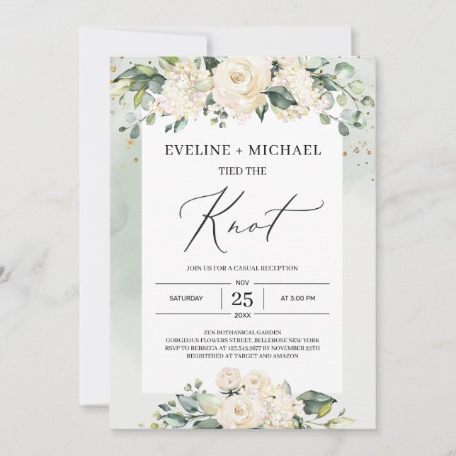 Convite Casamento fuga romântica com eucalipto e rosas bra (Frente)