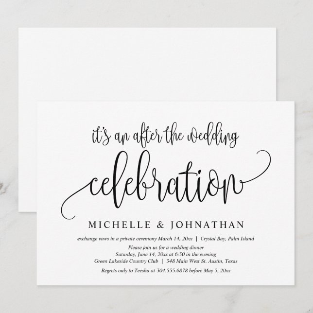 Convite Casamento Furtivo, Celebração Após o Casamento (Frente/Verso)