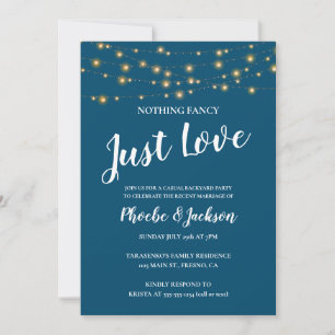 Convite Casamento Furtivo com Luzes de Corda em Azul Festa