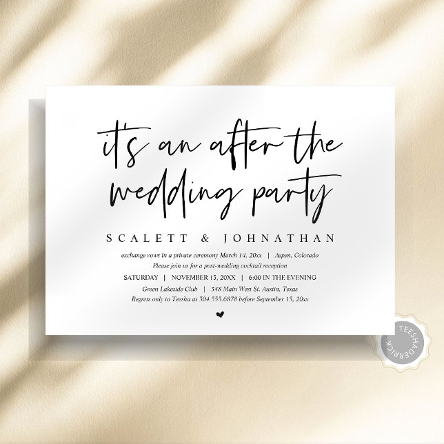 Convite Casamento Furtivo Moderno, Depois da Festa de Casa (Modern Elopement, After the wedding Party Invitation card, instant download, minimalist script)