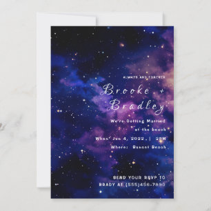 Convite Casamento Galáxia Crepúsculo Roxo Azul