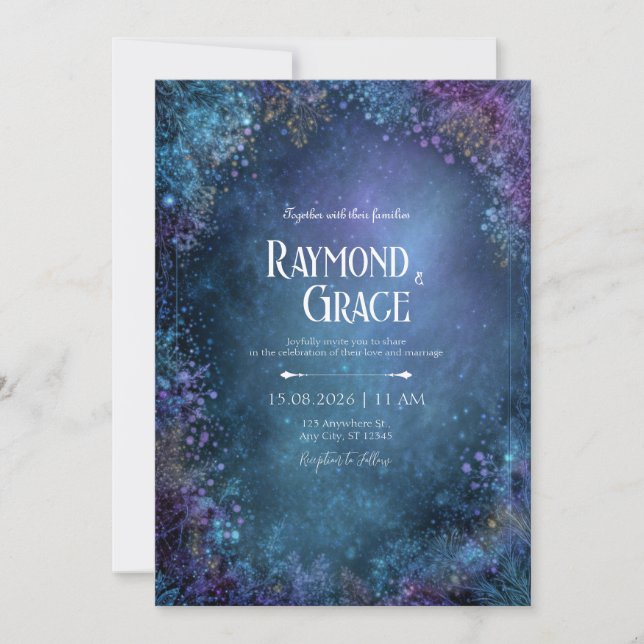 Convite Casamento Galáxia Floral Celestial Teal Místico (Frente)
