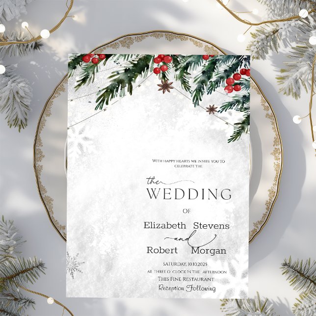 Convite Casamento Galhos de Inverno Frutas Vermelhas Floco (Criador carregado)