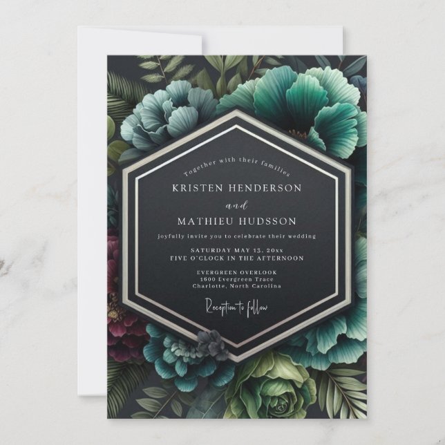Convite Casamento Garnet Teal Chiaroscuro (Frente)