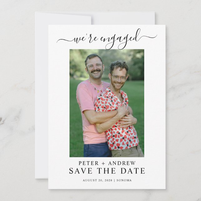 Convite Casamento Gay com Foto Moderna Salvar a Data (Frente)