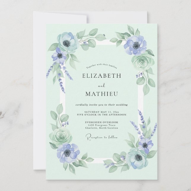 Convite Casamento Gentil de Menta na Primavera (Frente)