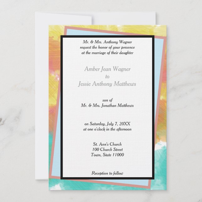 Convite Casamento Geométrico Artsy WaterColor (Frente)