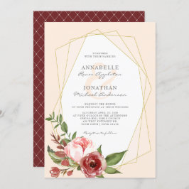 Convite Casamento Geométrico Botânico das Flores de Blush