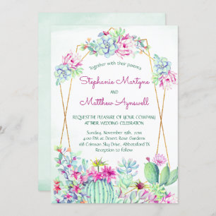 Convite Casamento Geométrico Botânico Do Cactus Succulent