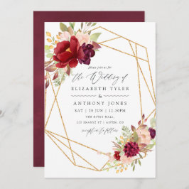 Convite Casamento Geométrico Burgundy-Marsala e Blush Boho