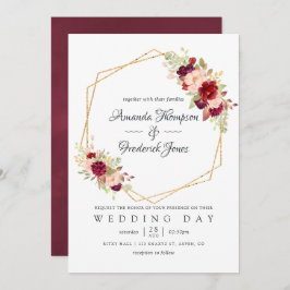 Convite Casamento Geométrico Burgundy-Marsala e Blush Boho