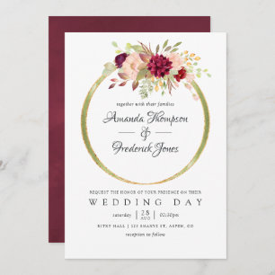 Convite Casamento Geométrico Burgundy-Marsala e Blush Boho