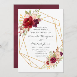 Convite Casamento Geométrico Burgundy-Marsala e Blush Boho