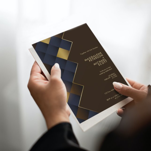 Convite Casamento Geométrico Castanho e Dourado (Criador carregado)