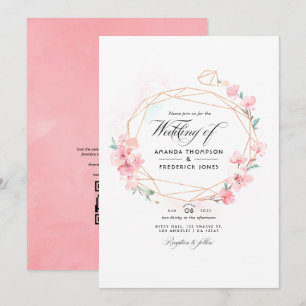 Convite Casamento Geométrico Código QR RSVP Flor de Cereje