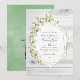 Convite Casamento Geométrico Código QR RSVP Vegetação Rúst