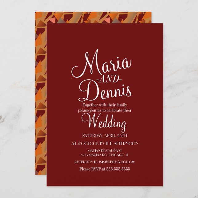 Convite Casamento Geométrico Colortivo Moderno Burgandy (Frente/Verso)