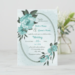 Convite casamento geométrico com flores azuis