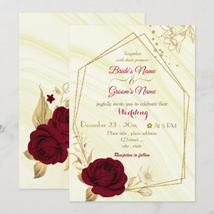 Convite casamento geométrico com flores de burgunte
